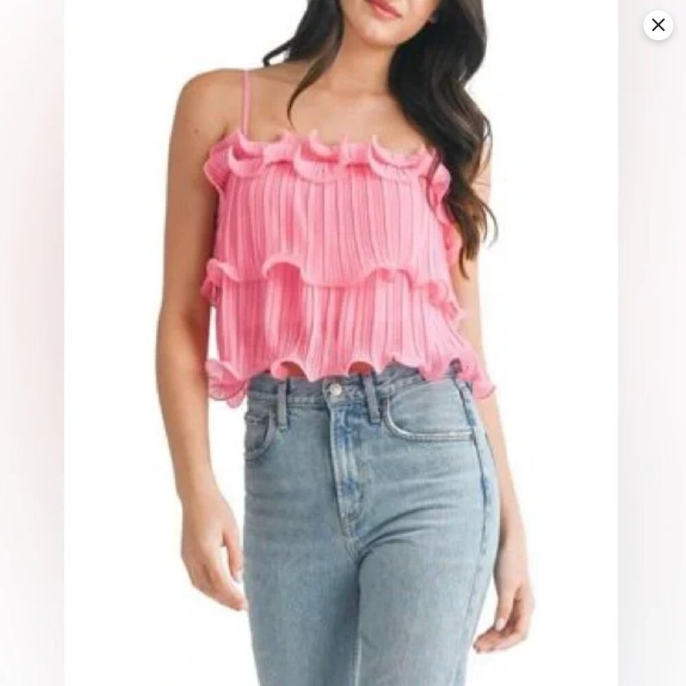 Lush Ruffle Pleated Wire Hem Crop Top Size XS